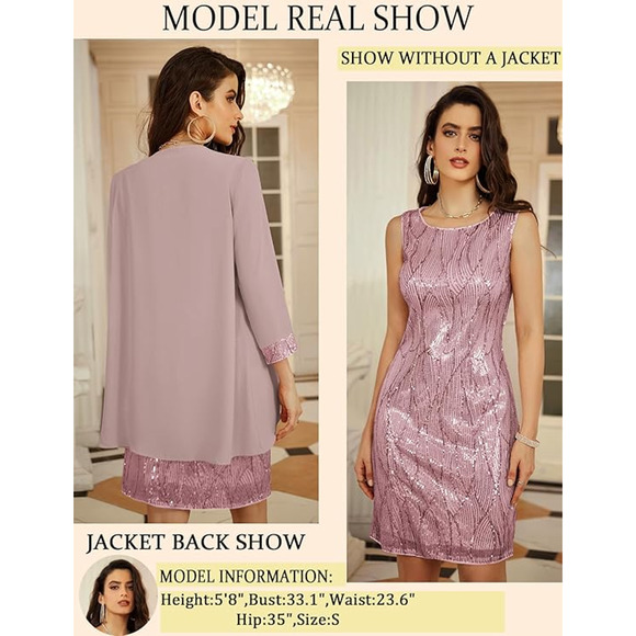 GRACE KARIN Pink Sequin Dress Holiday Party Dresses Women Wedding Shimmer NWT - Picture 2 of 8